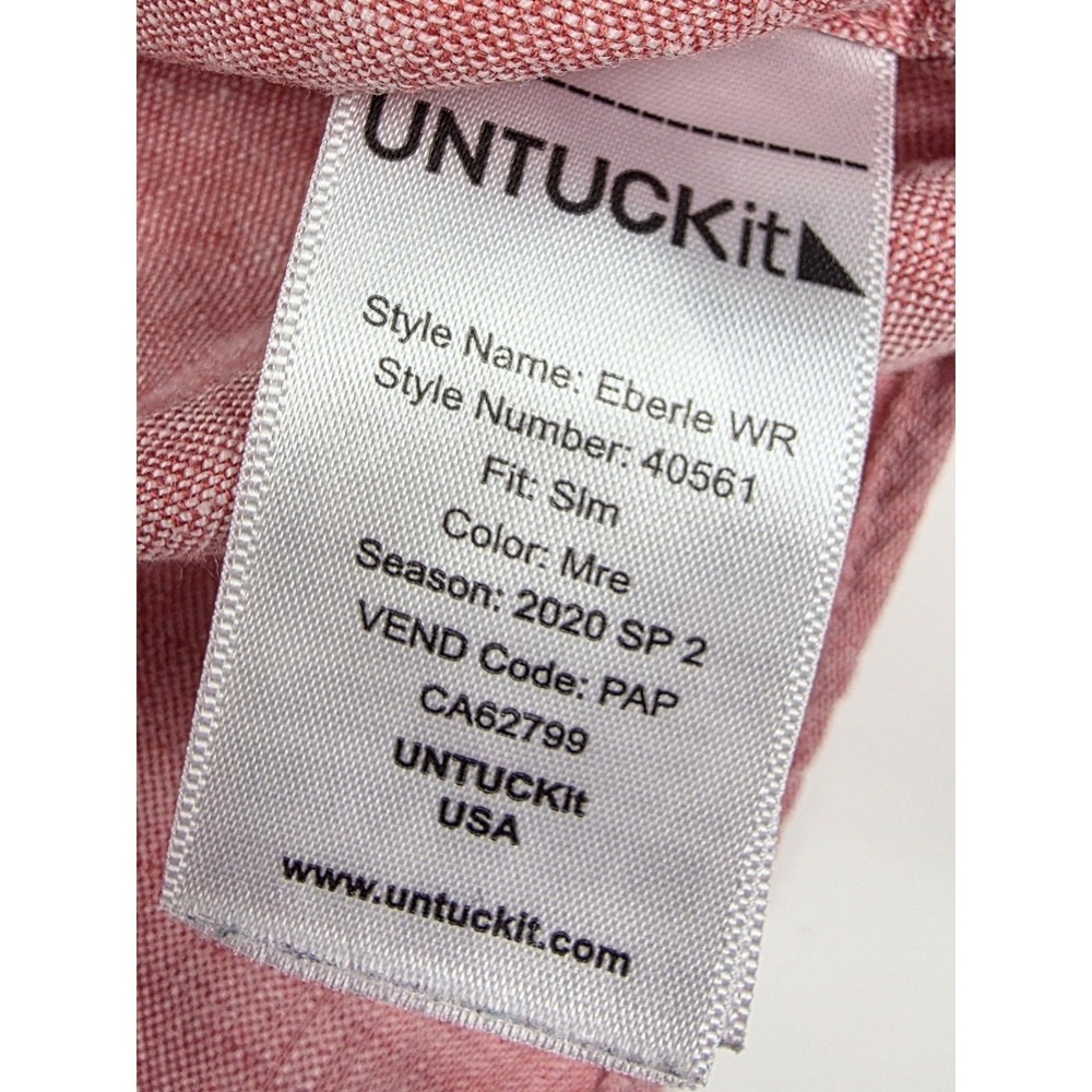 UNTUCKit Red Eberle Wrinkle-Resistant Linen Button Up L/S Shirt Men's Size M - Picture 6 of 7